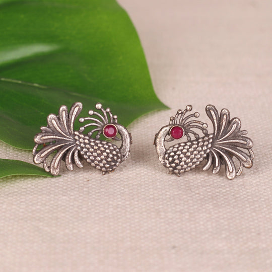 Oxidised  German Silver Earings With Peacock Motif