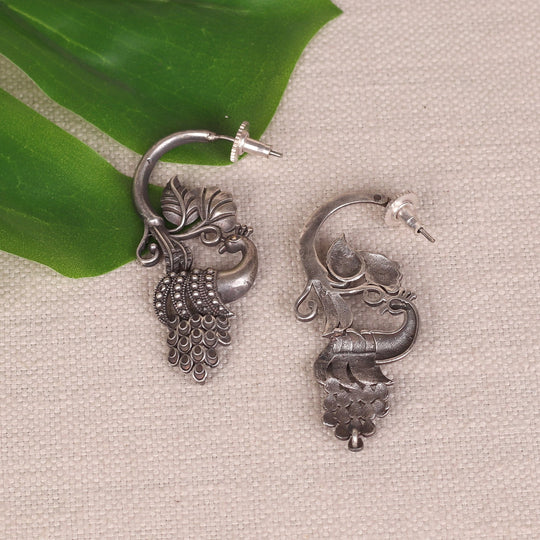 Oxidised Silver Peacock Earrings