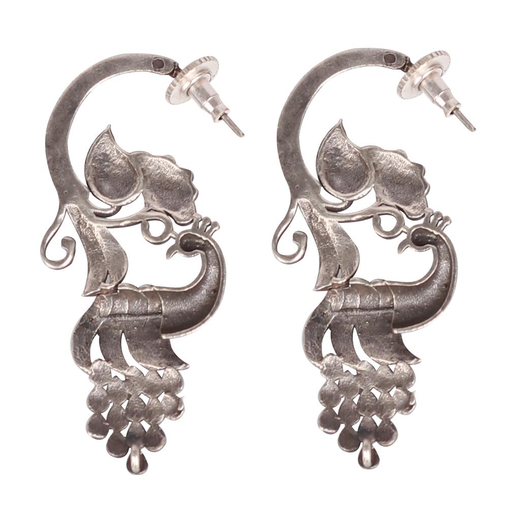 Oxidised Silver Peacock Earrings