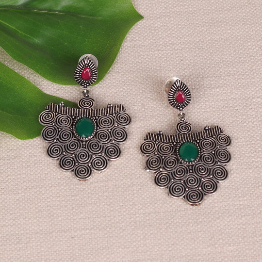Oxidised Artpiece Earings With Stones