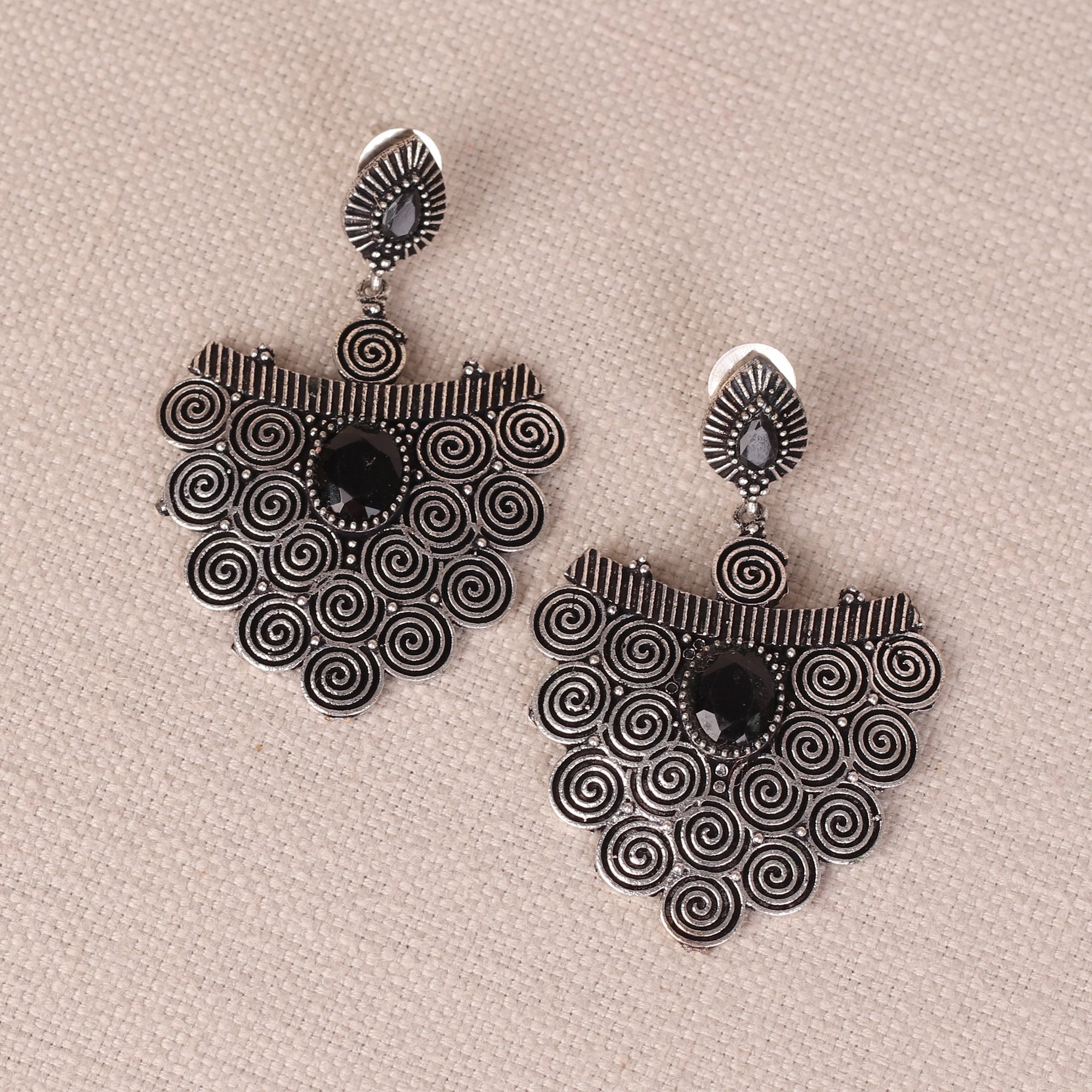 Stone Studded Hanging Earings In German Silver
