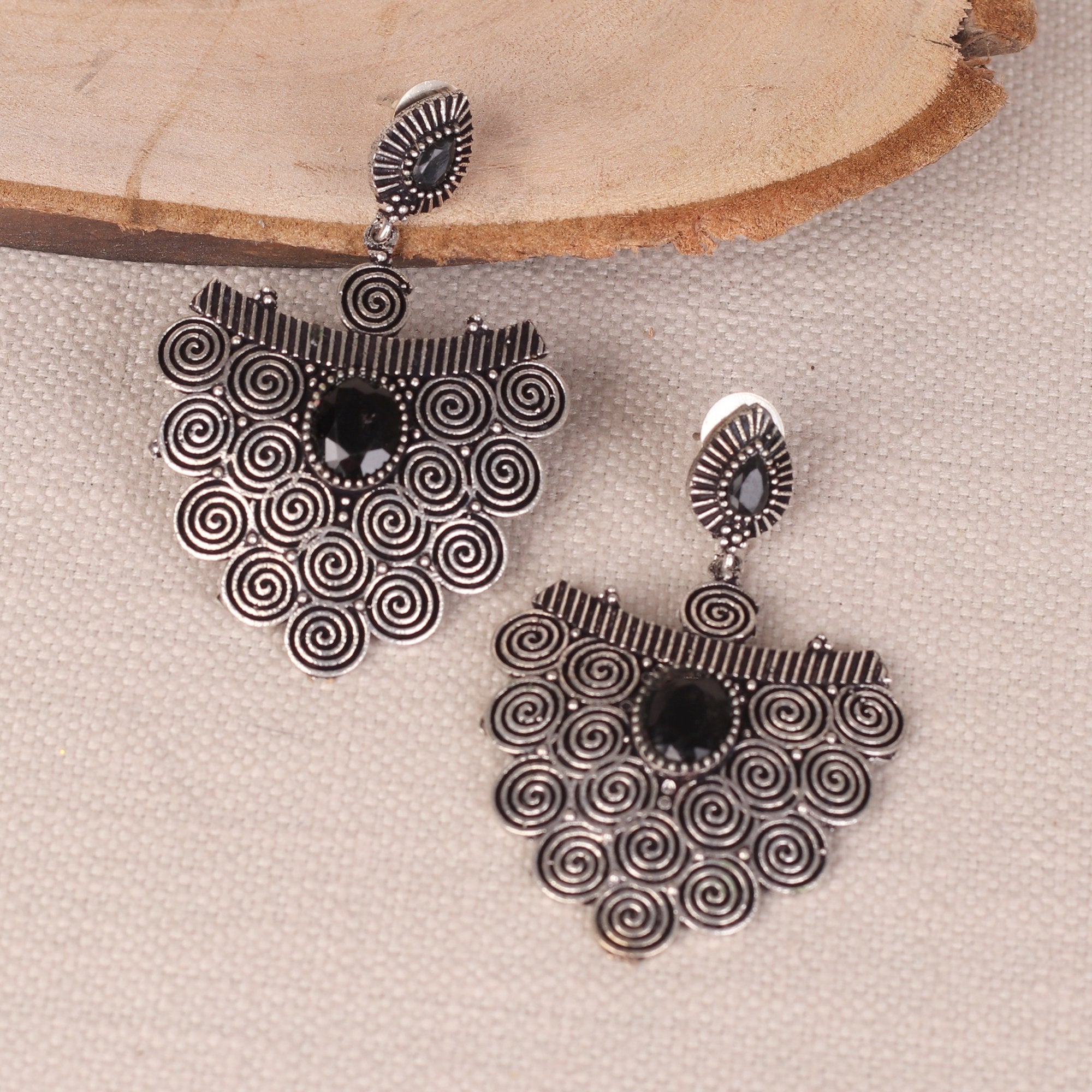 Stone Studded Hanging Earings In German Silver