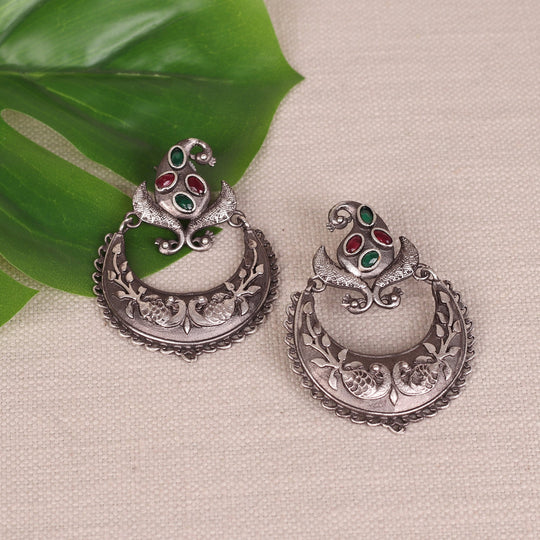 Bird Art Chandbali With Stone Work