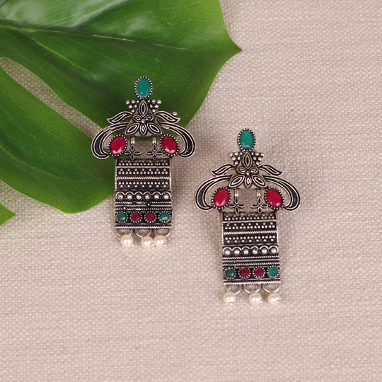 Tribal Motif Earings With Stone Work