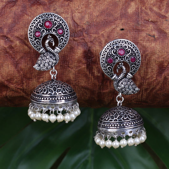 Mayura Art Jhumki With Red Stone