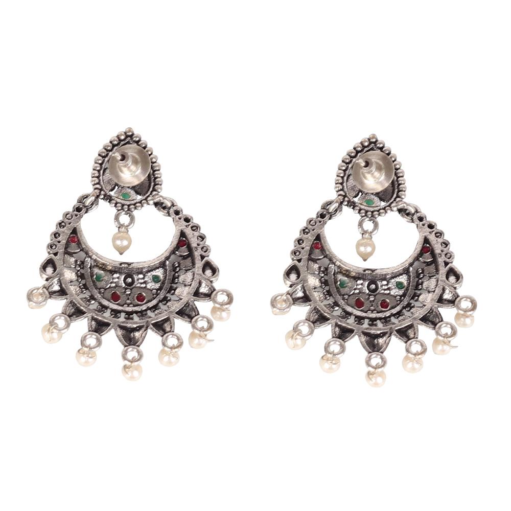 German Silver Oxidised Earrings With Multicolor Stones