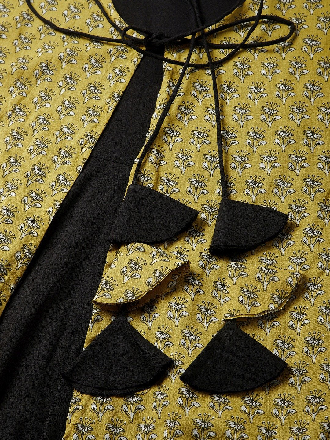 Black Anarkali Dress With Yellow Floral Print Jacket