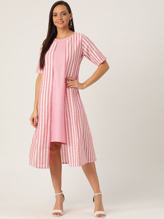 Pink Kantha Dress With Shrug
