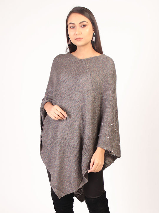 Poncho With Pearl  Grey