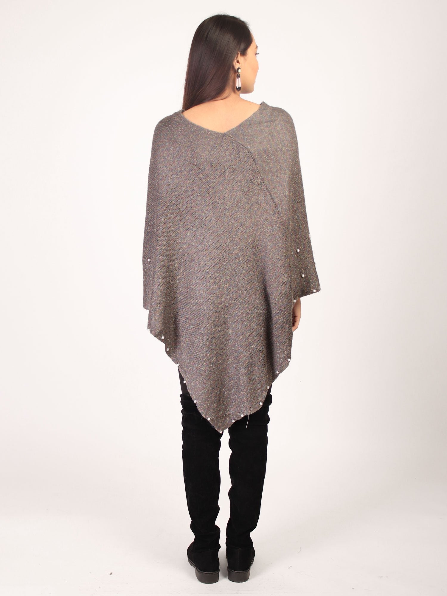 Poncho With Pearl  Grey