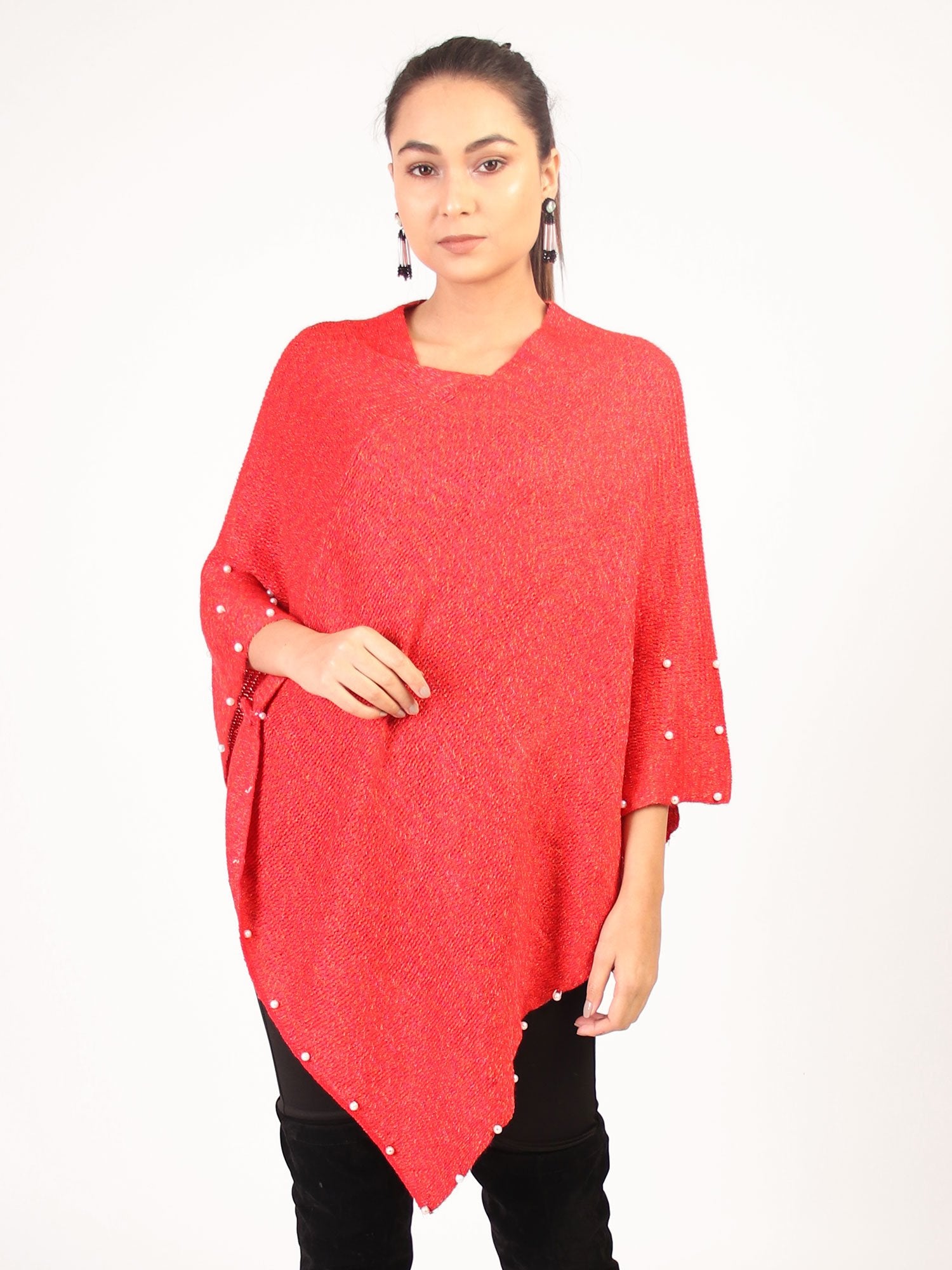 Poncho With Pearl  Red