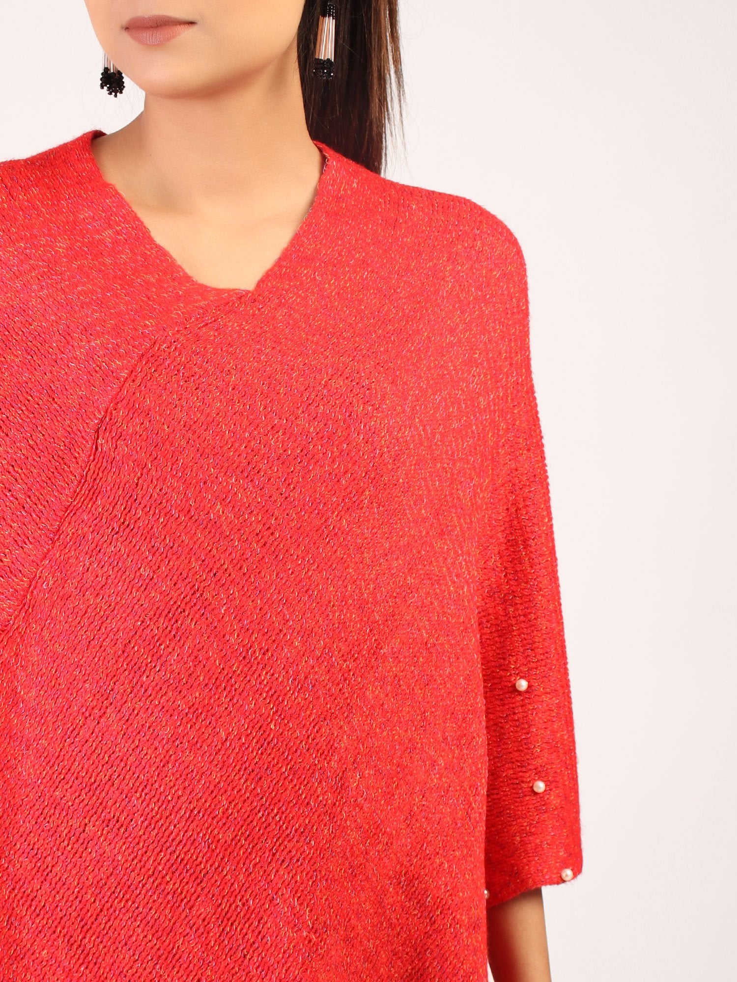 Poncho With Pearl  Red