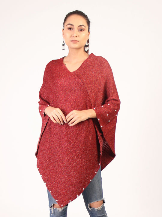 Poncho With Pearl  Maroon
