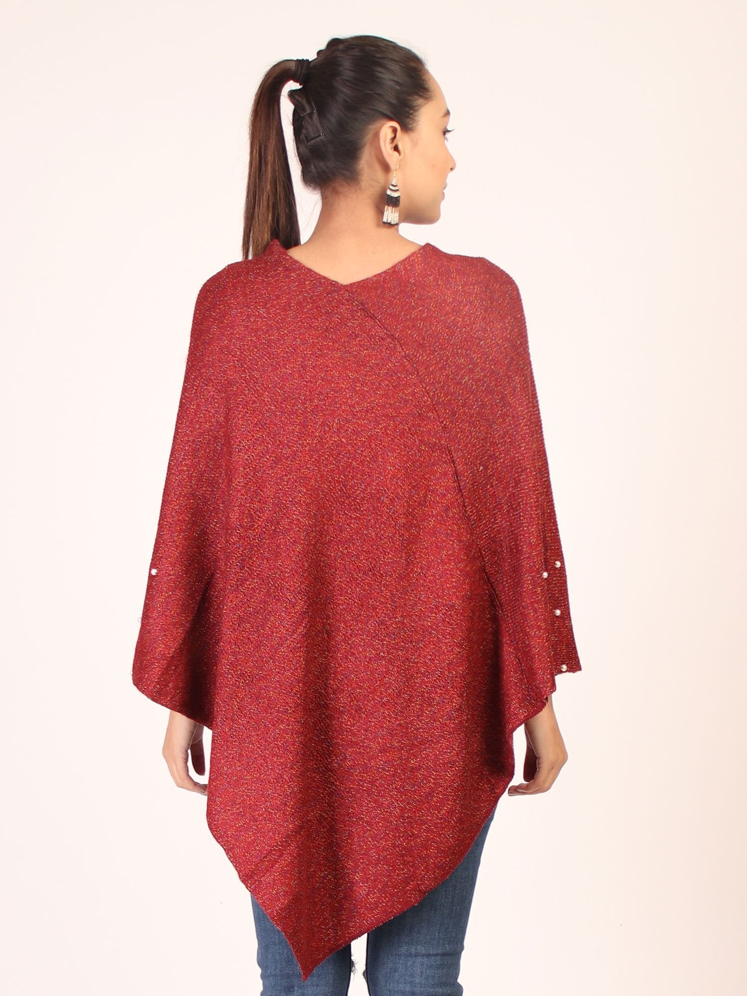 Poncho With Pearl  Maroon