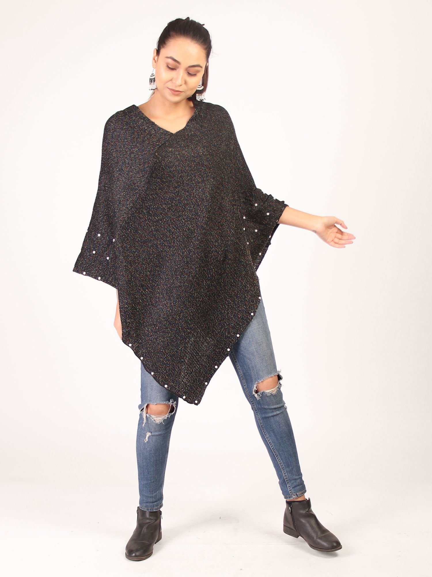Poncho With Pearl  Black