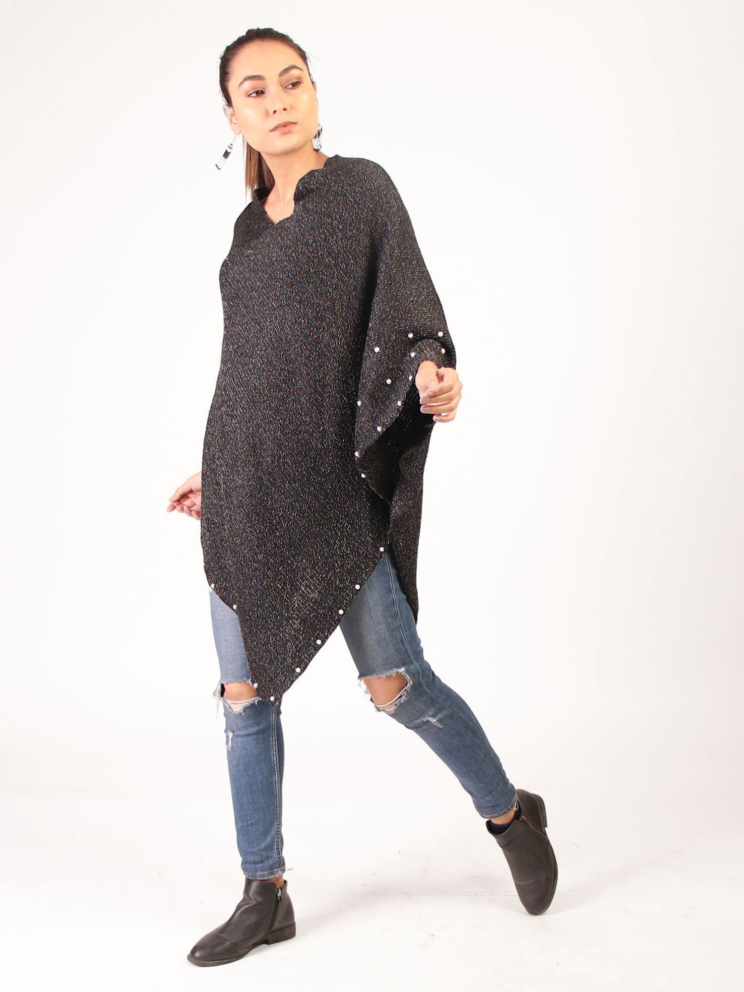 Poncho With Pearl  Black