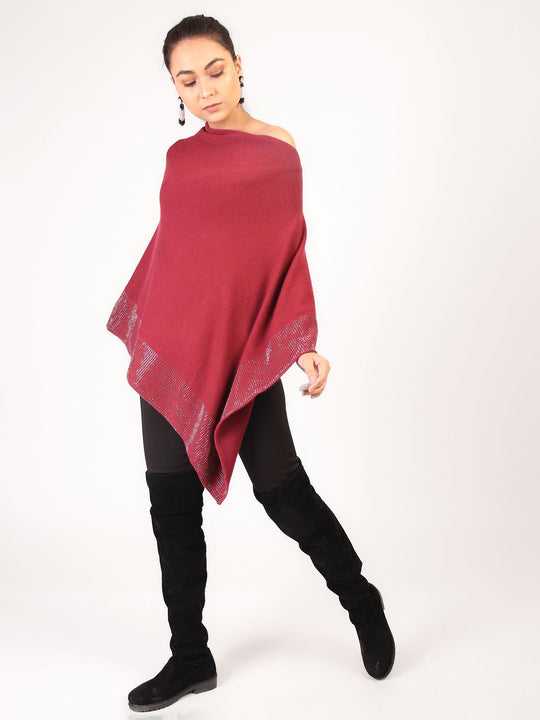 Poncho With Shimmer  Maroon