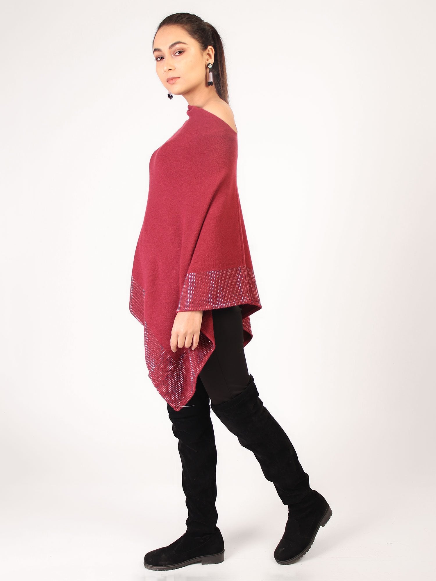 Poncho With Shimmer  Maroon