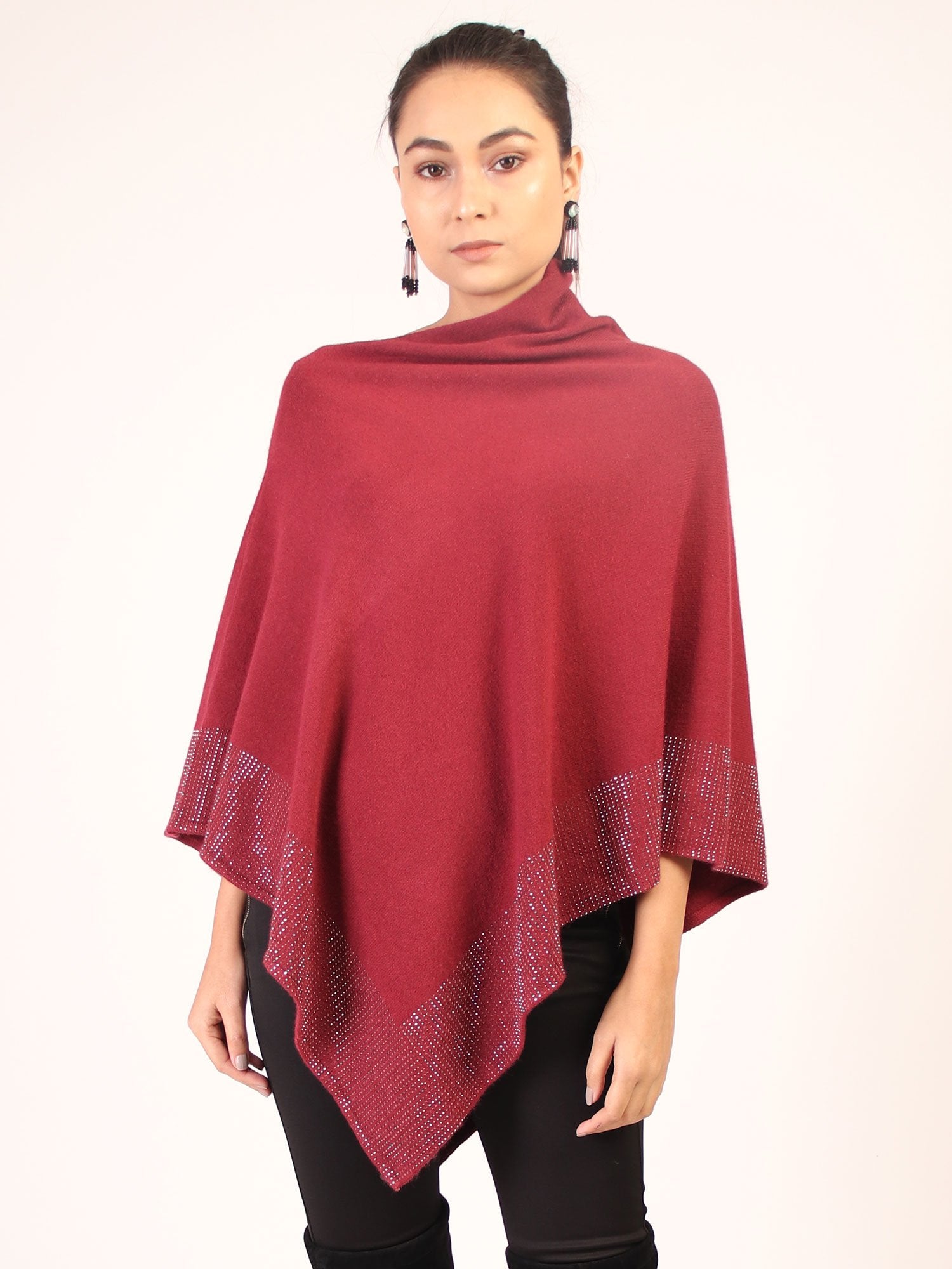 Poncho With Shimmer  Maroon