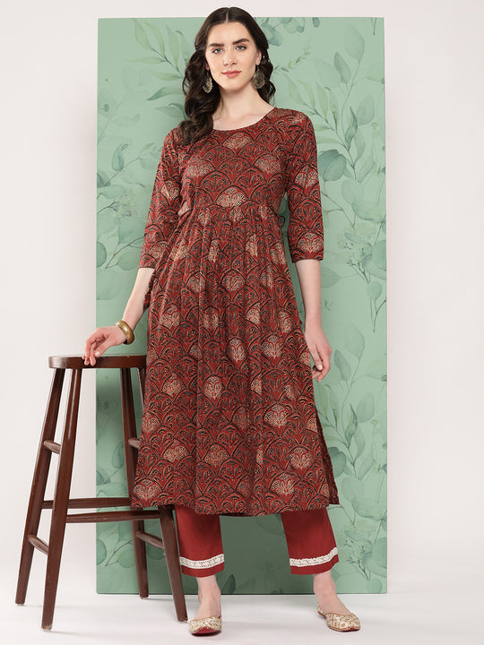 Long Kurta Set Rust Ajrakh