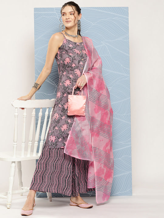 Mauve Abstract Strappy Set With Dupatta