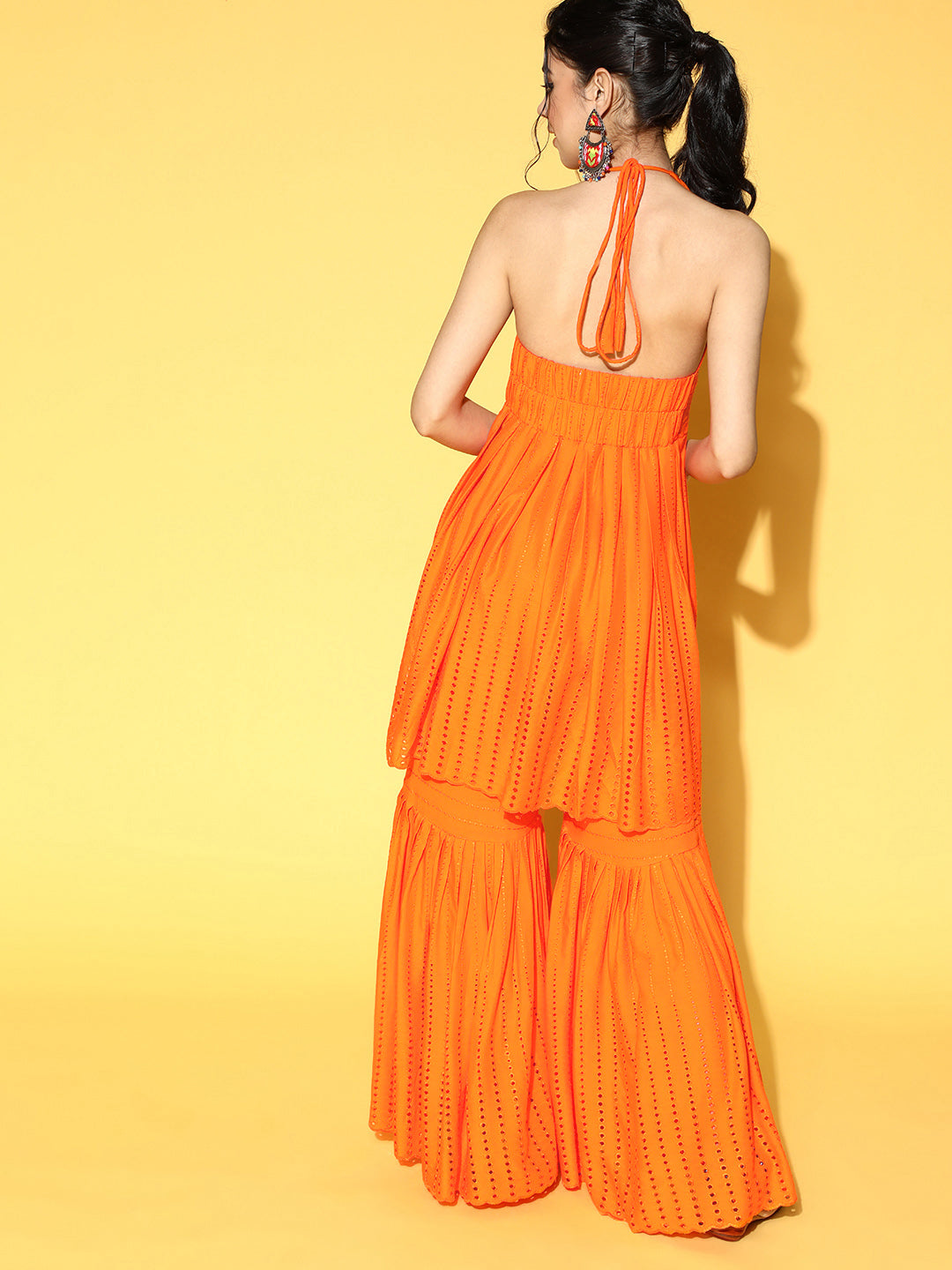 Orange Backless Kurta Sharara Set