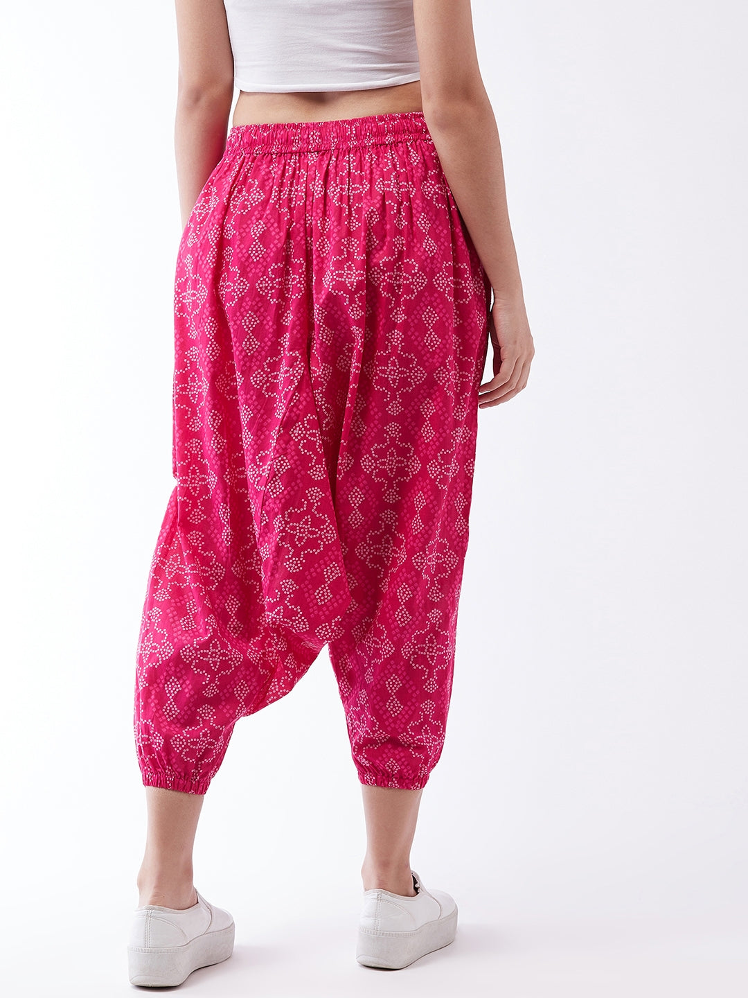 Pink Bandhini Harem Pants For Teens