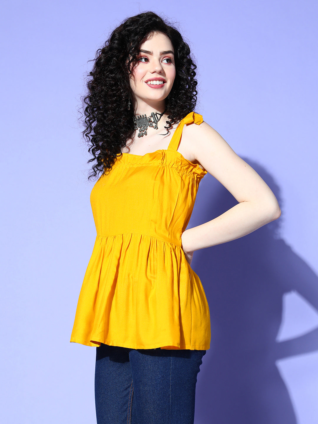 Mustard Shoulder Tie-Up Top