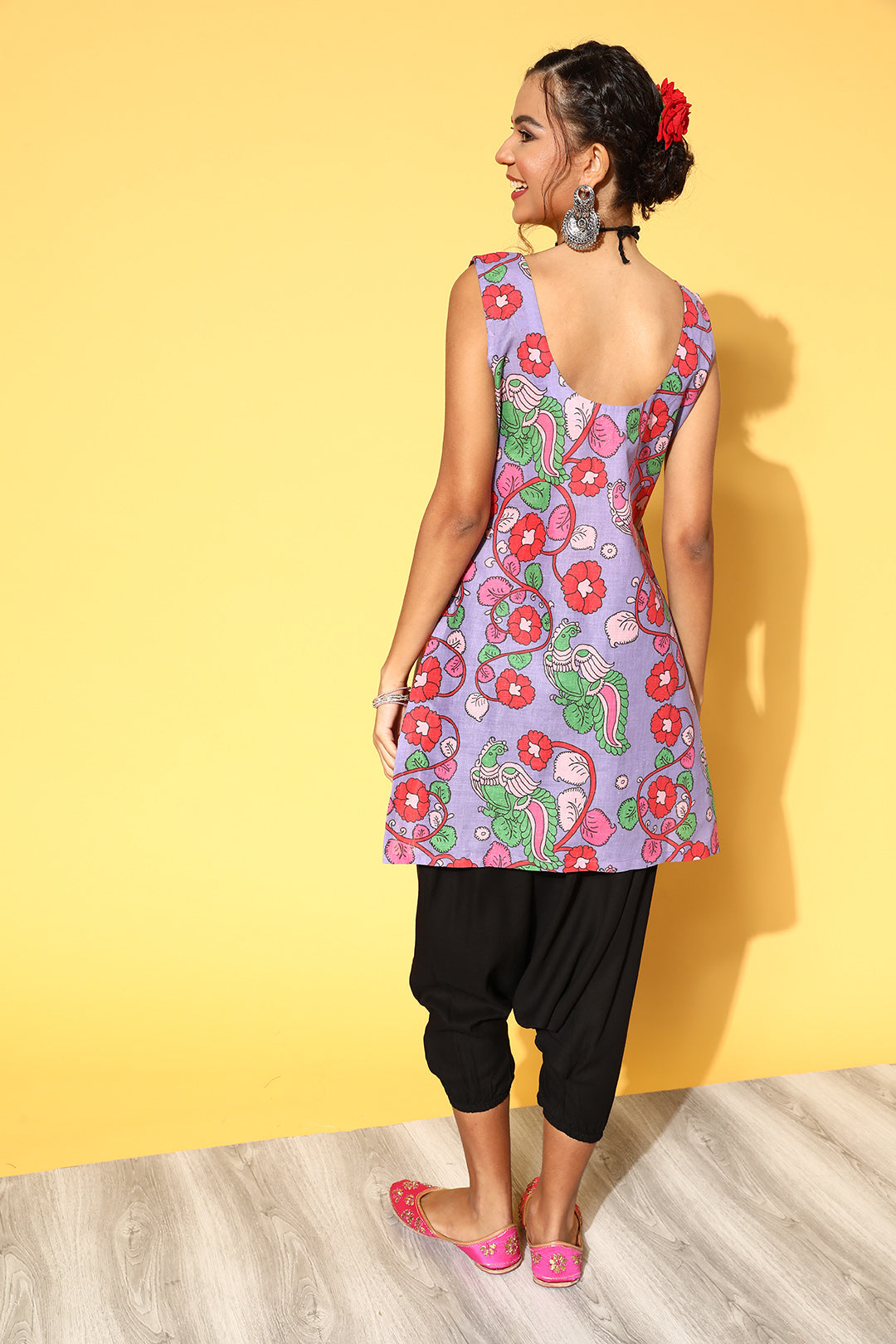 Orchid Kalamkari Printed Short Dress Harem Set