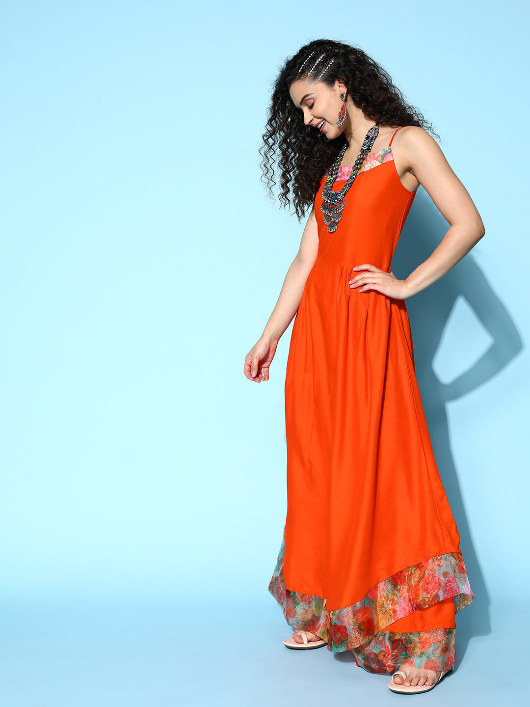 Orange Strappy Organza Border Kurta Set