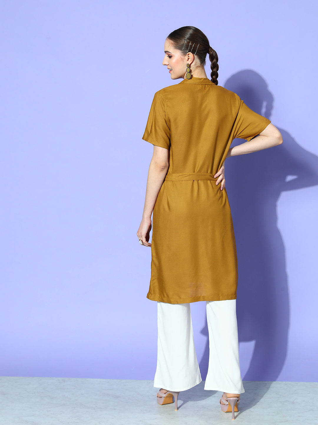 CAMEL BROWN CREAM NAROOW PANT COORD SET