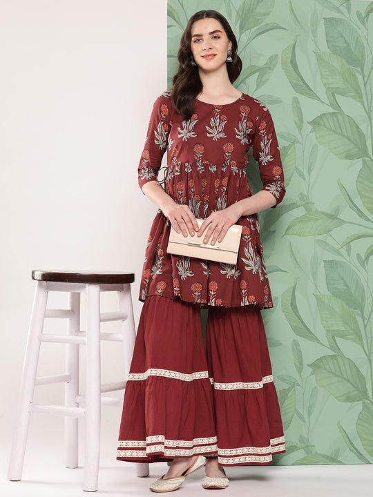Brick Rust Boota Sharara Set