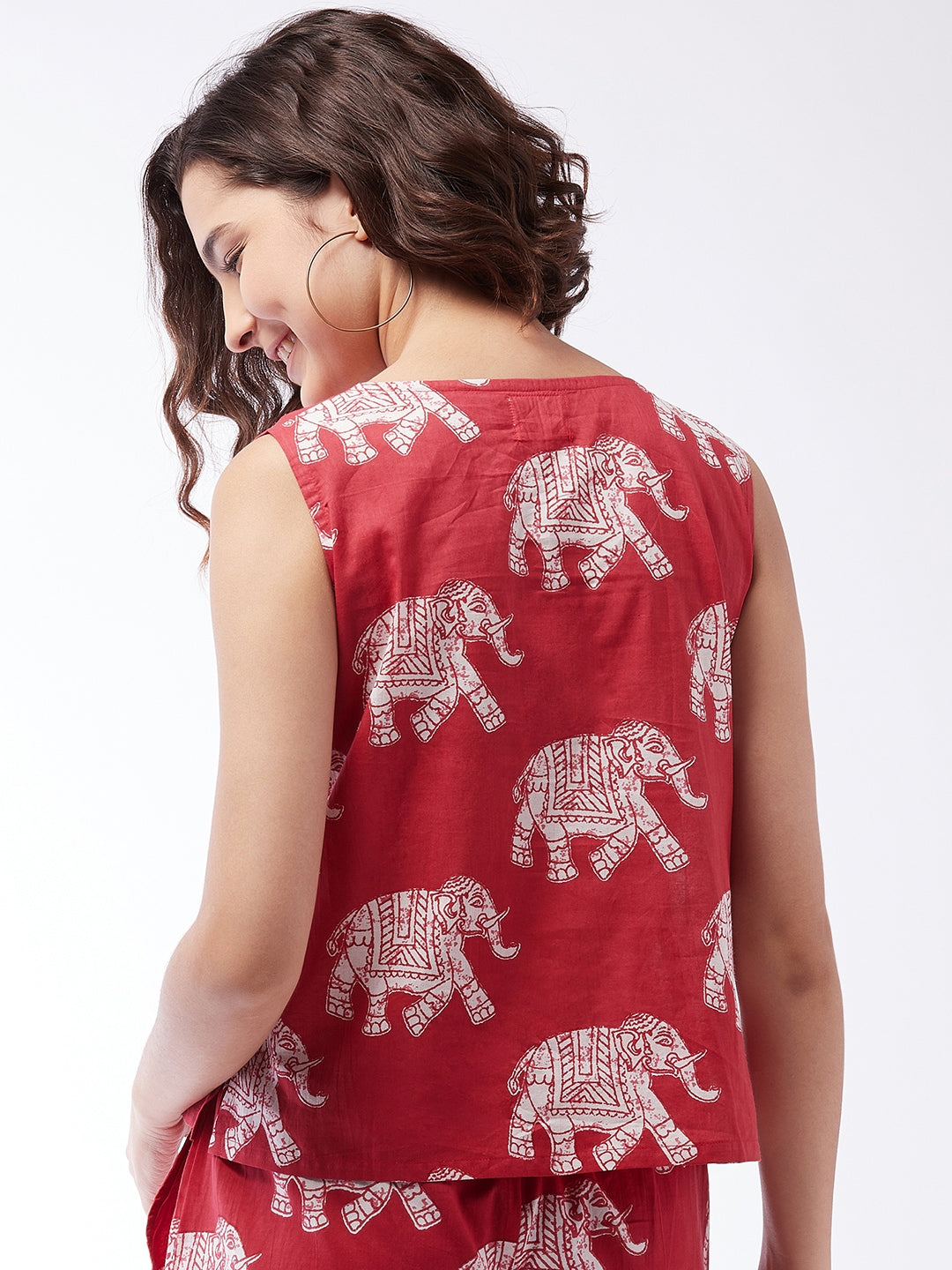 Red Elephant Sleeveless Top For Teens