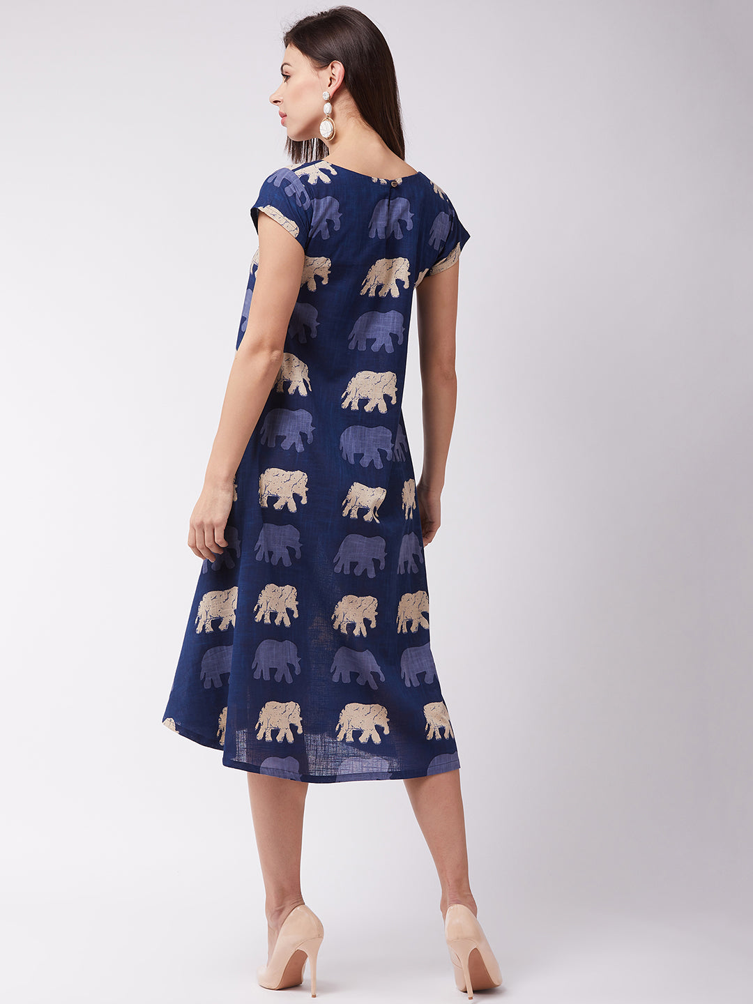 Blue Elephant Motif Midi Dress
