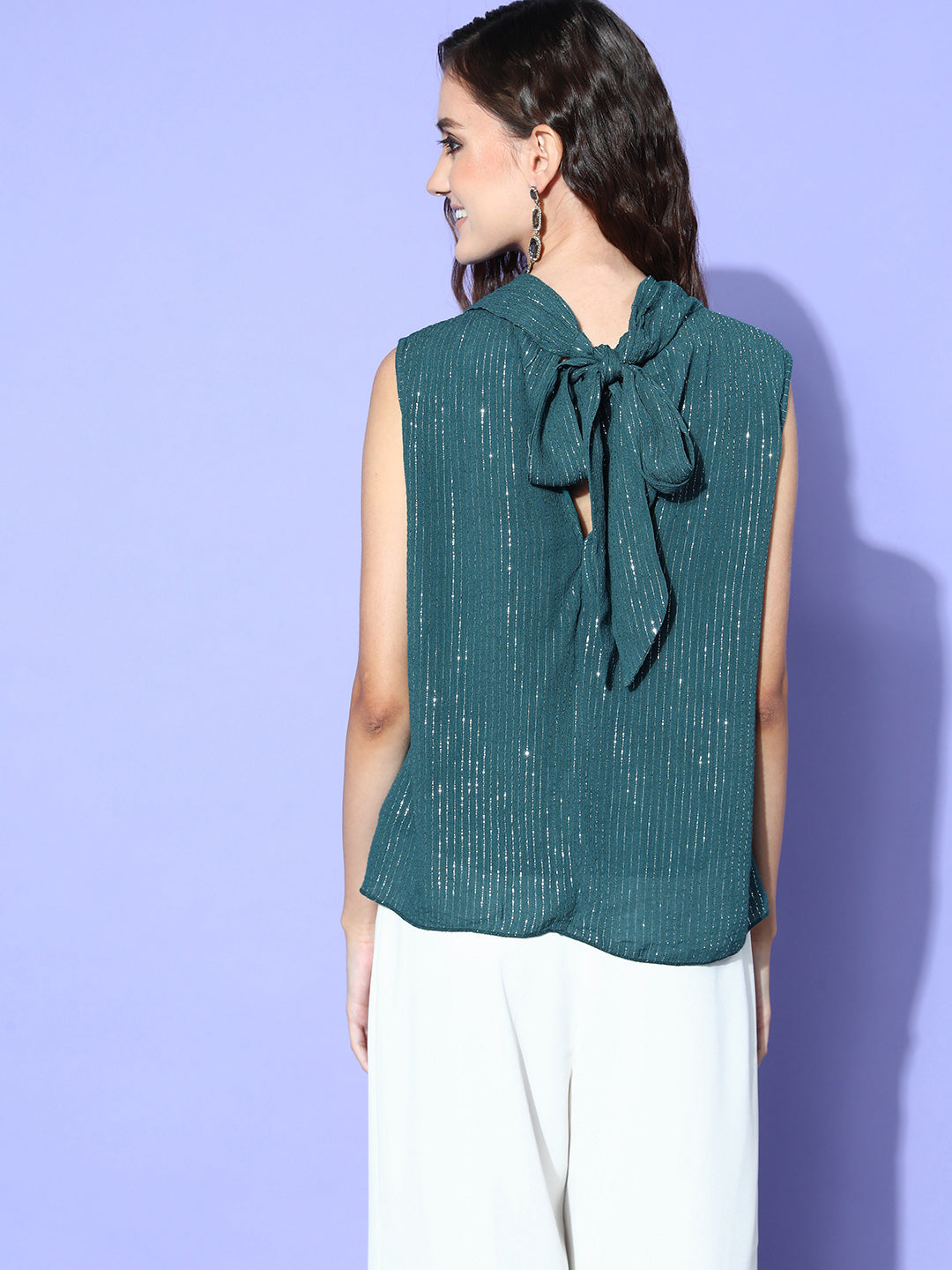 Teal Lurex Tie Up Top