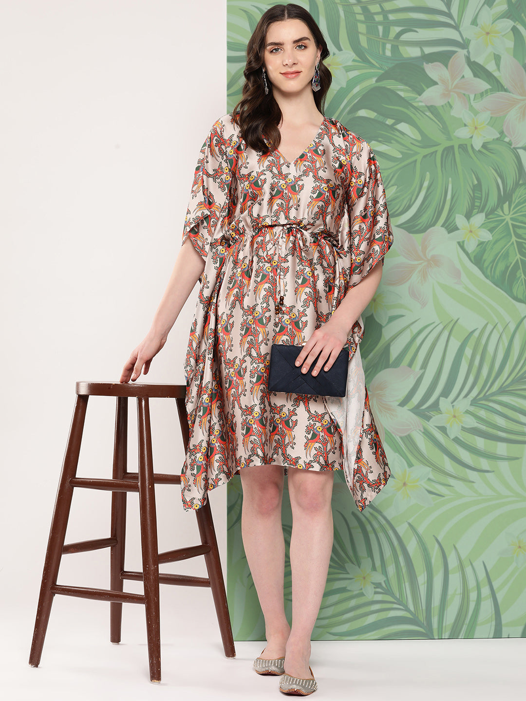 Elegant Bird Print Kaftan