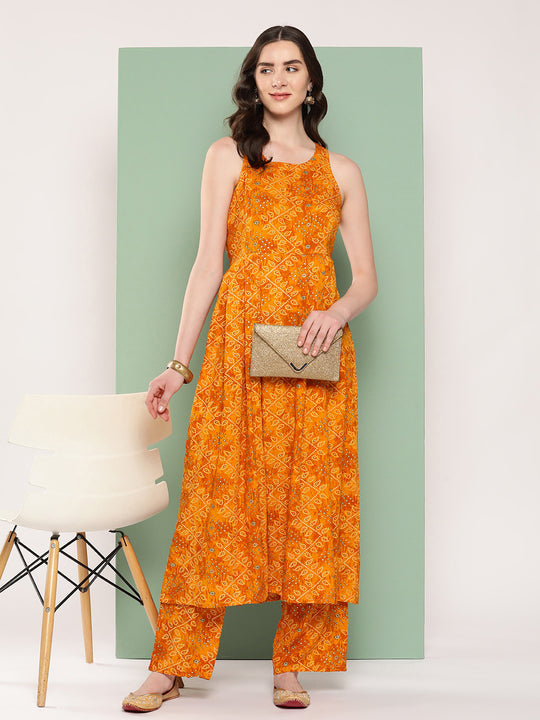 Muatsrd Bandhej Print Raisa Back Detial Long Coords Set