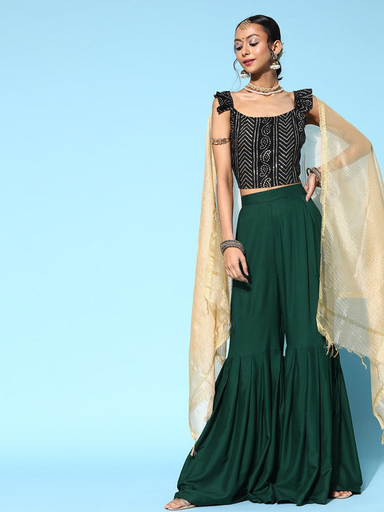 Black Bandhani Crop Top Set