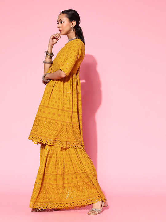 Honey Yellow Chikankari Set