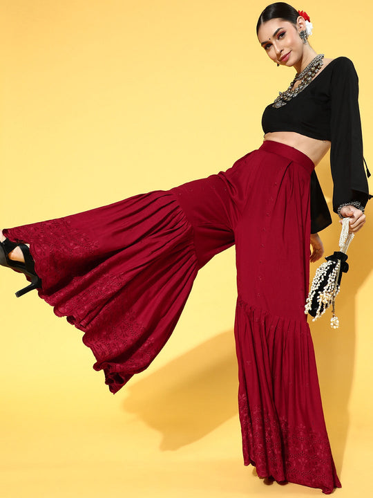 Black & Maroon Lace Work Sharara Set