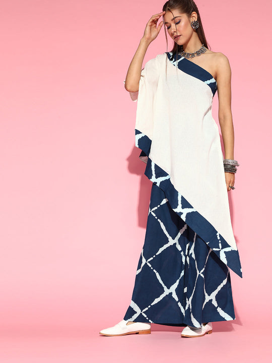 Pearl White One Shoulder Top With Pallazzo Set