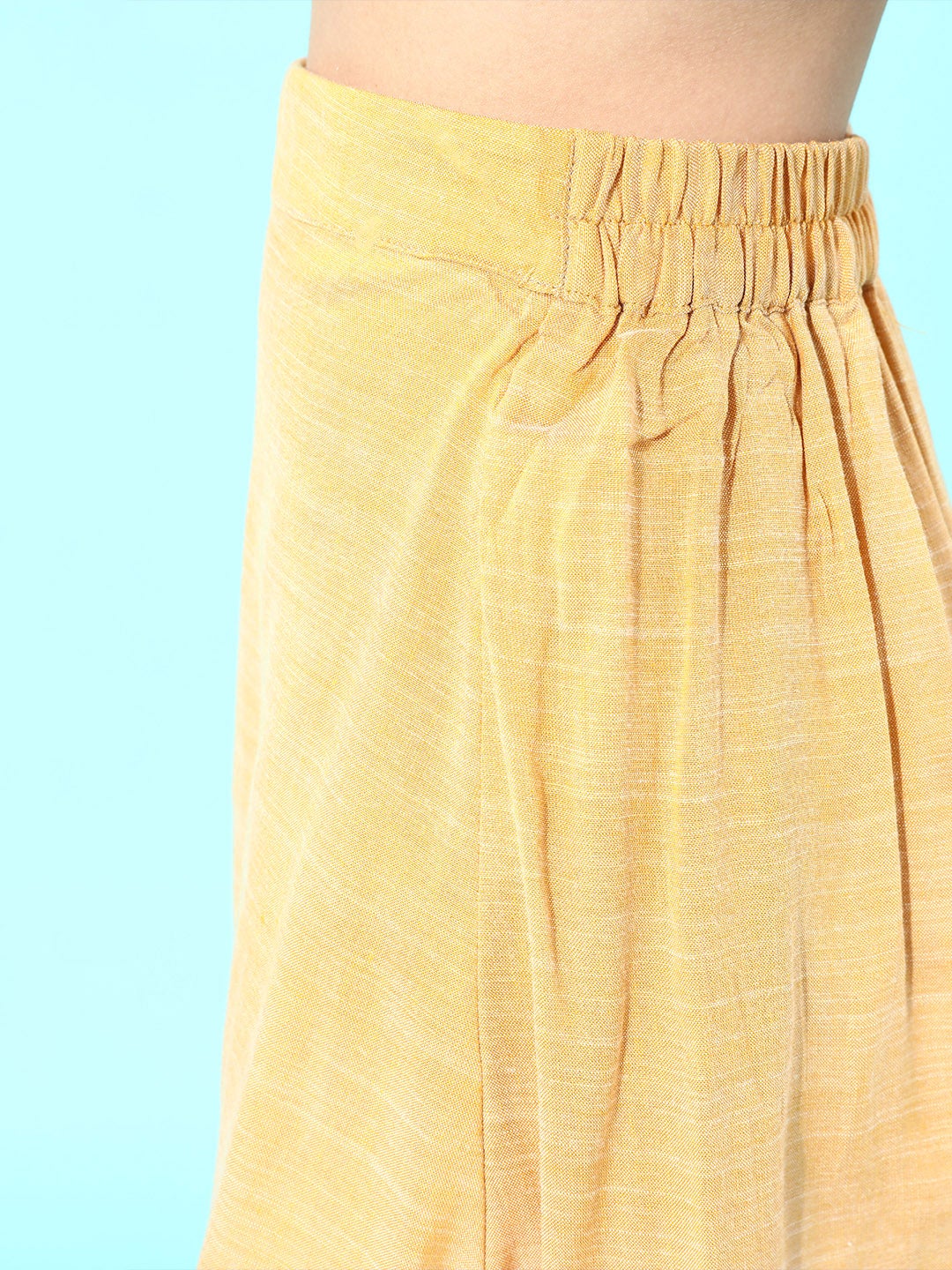 Peach Off-Shoulder Organza Top With Yellow Skirt Set