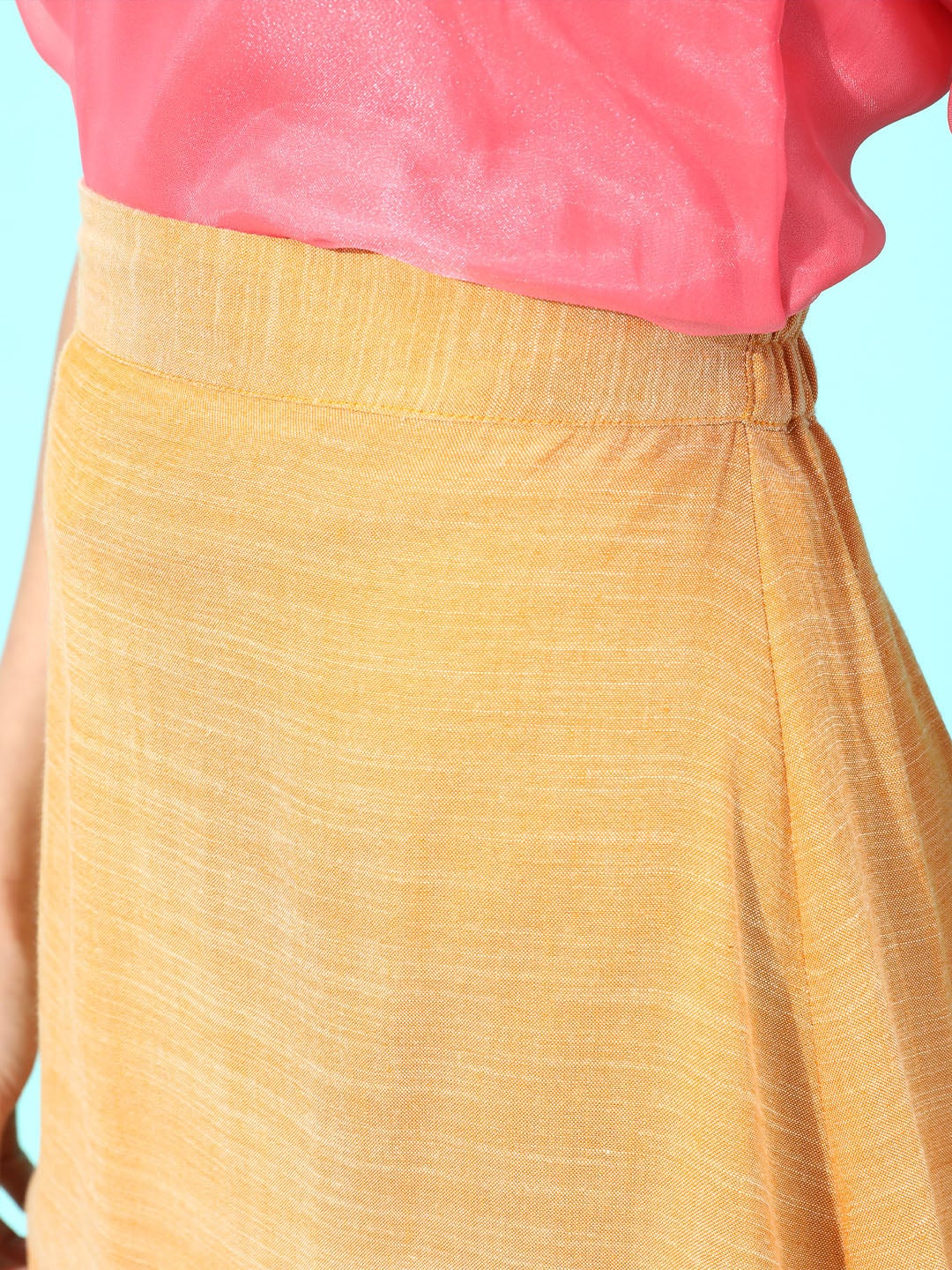 Peach Top Flaxen Yellow Skirt Set