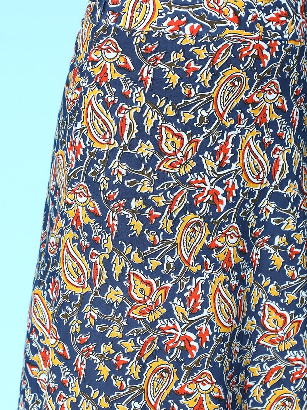 Blue Kalamkari Crop Top With Skirt Set