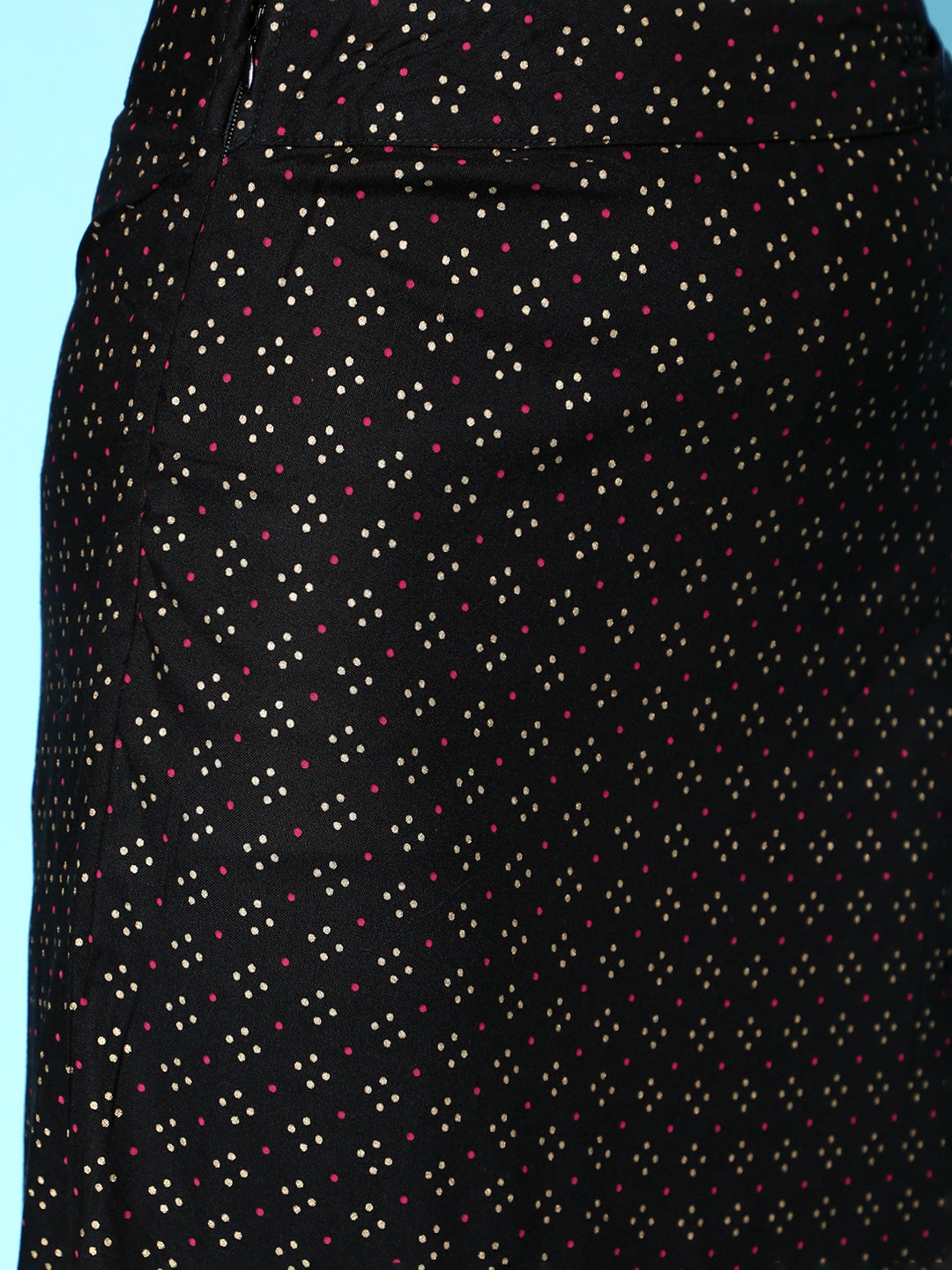 Black Pin Dot Crop Top With Skirt Set