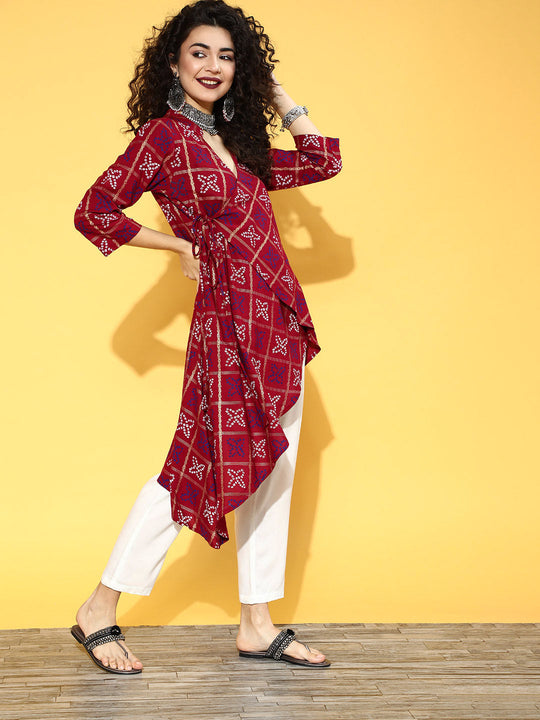 Maroon Bandhani Angrakha Pant Set