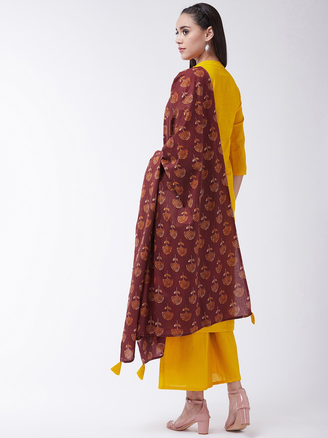 Mustard Maroon Kurta With Patch Pocket Palazo Set