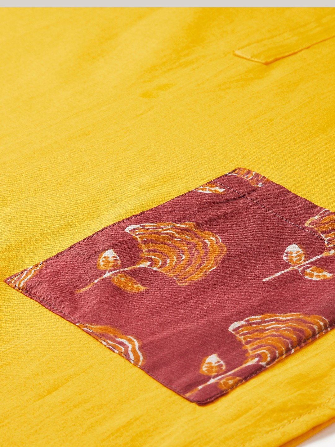 Mustard Maroon Kurta With Patch Pocket Palazo Set
