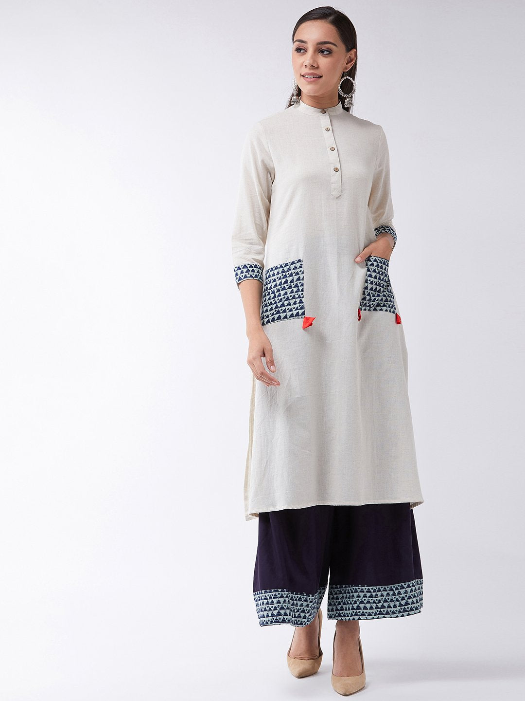 Off White Patch Pocket Kurta Set