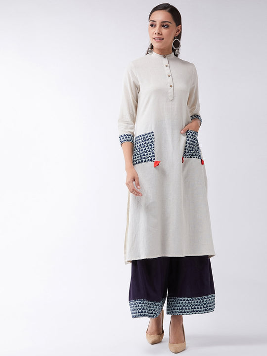 Off White Patch Pocket Kurta Set